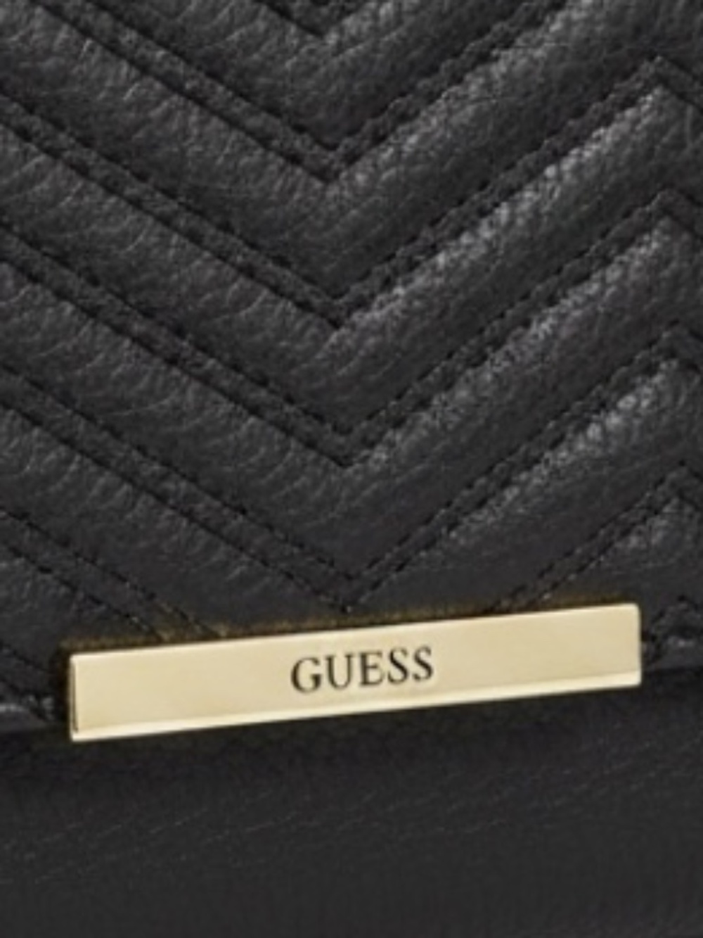GUESS Cleopatra Black Chevron Quilted Faux Leather Flap Clutch Wallet Bag - Picture 2 of 6